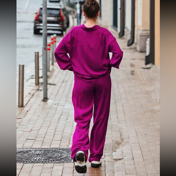 SHEIN 🩷 Pretty Two piece fuchsia top and pant set | L - Picture 2 of 5